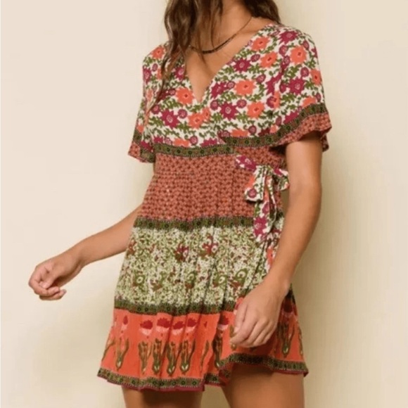 RAGA Dresses & Skirts - Nwt Raga enchanted forest mini boho wrap dress size small Women’s Floral Boho